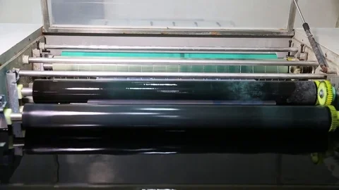 Newspaper print process. Shooting of the publishing business from a close distan Stock-Footage 75452149
