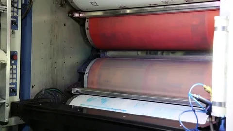 Newspaper print process. Shooting of the publishing business from a close distan Stock-Footage 75452181