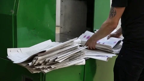 Newspaper print process. Shooting of the publishing business from a close distan Stock Footage 75452421