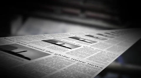 Newspaper printing press - animated camera twists over business scenes shot in Vídeo Stock 32964836