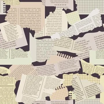 Newspaper scraps. Seamless pattern. Black background Stock Illustration