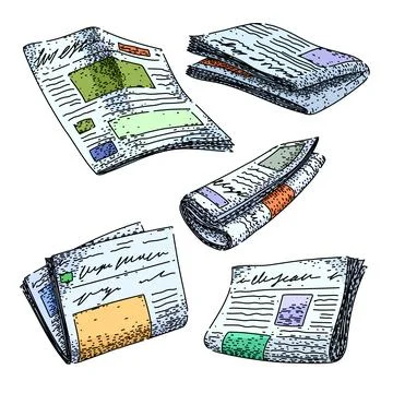 Newspaper set sketch hand drawn vector Stock Illustration