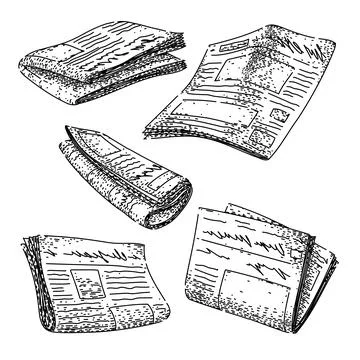Newspaper set sketch hand drawn vector Stock Illustration
