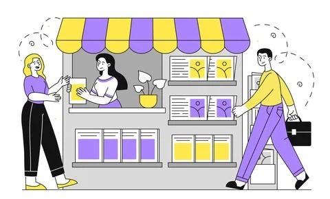 Newspaper shop vector linear concept Stock-Illustration