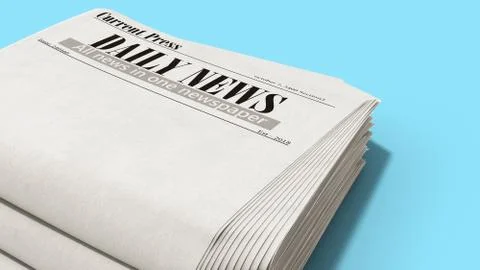 Newspaper in stack 3d render on blue Stock Illustration