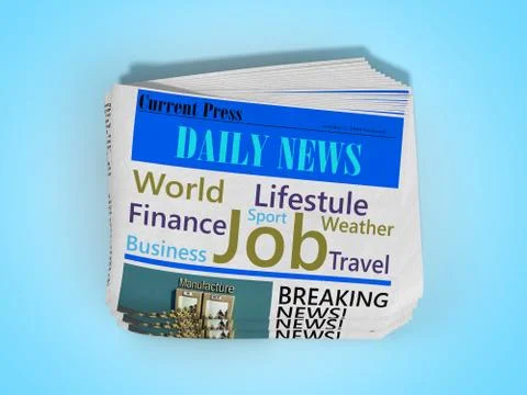Newspaper in stack 3d render on blue Stock Illustration