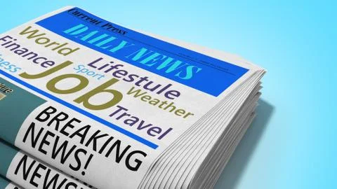 Newspaper in stack 3d render on blue Stock Illustration