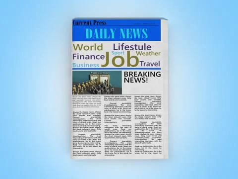 Newspaper in stack 3d render on blue Stock Illustration