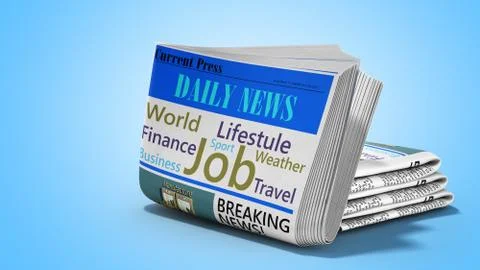 Newspaper in stack 3d render on blue Stock Illustration