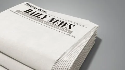 Newspaper in stack 3d render on grey Stock Illustration