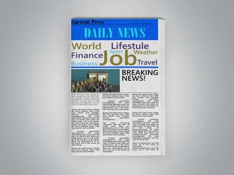 Newspaper in stack 3d render on grey Stock Illustration