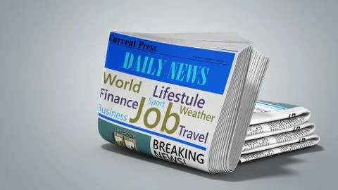 Newspaper in stack 3d render on grey Stock Illustration