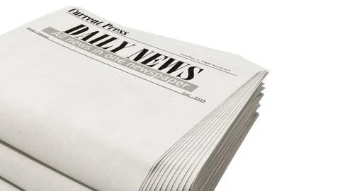 Newspaper in stack 3d render on white no shadow Stock Illustration