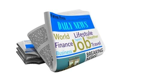 Newspaper in stack 3d render on white no shadow Stock Illustration