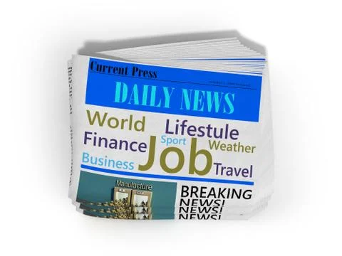 Newspaper in stack 3d render on white Stock Illustration