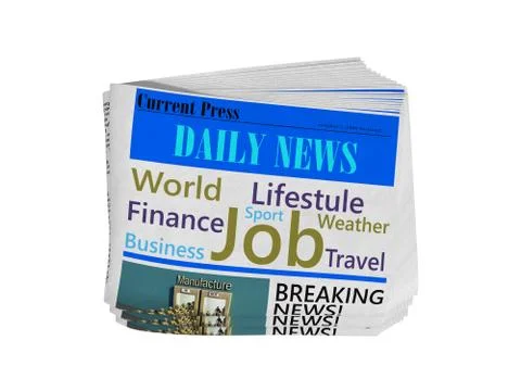 Newspaper in stack 3d render on white no shadow Stock Illustration