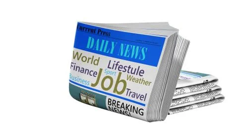 Newspaper in stack 3d render on white no shadow Stock Illustration