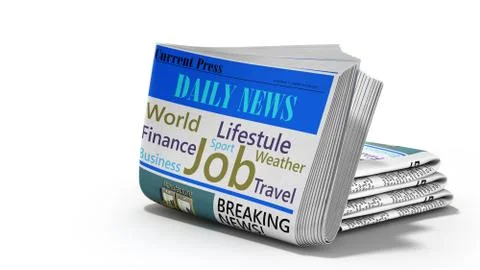 Newspaper in stack 3d render on white Stock Illustration