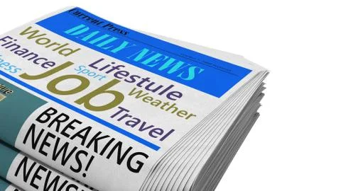 Newspaper in stack 3d render on white no shadow Stock Illustration