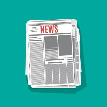 Newspaper stack icon with shadow in flat design Stock Illustration