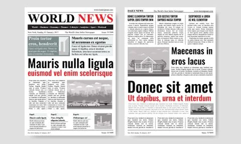Newspaper template design with images. Mock up of two pages. Vector illustration Stock Illustration