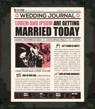Newspaper wedding invitation design template Stock Illustration