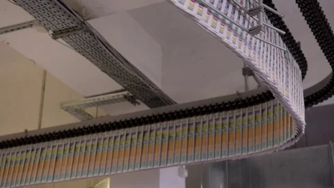 Newspapers Flow Along An Assembly Line. Stock Footage 71304773