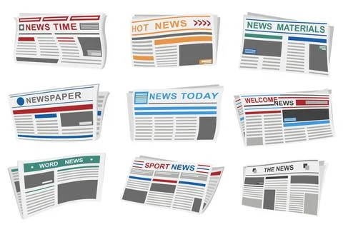 Newspapers set graphic elements in flat design. Bundle of periodical publicat Stock Illustration