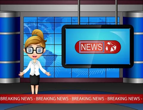Newsreader is broadcasting on TV Stock Illustration