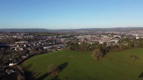 Newton Abbot, Devon, England: Drone Aerial View: Newton Abbot &amp; Wolborough Hill Stock Footage 168569686