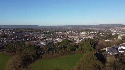 Newton Abbot, Devon, England: Drone Aerial View: Newton Abbot &amp; Wolborough Hill Stock Footage 168569917