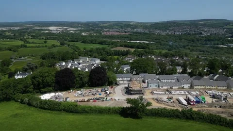 Newton Abbot, S. Devon, England: DRONE VIEWS: New build house construction site Stock Footage 241906060