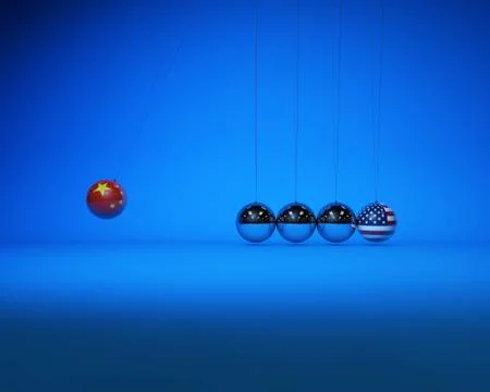 Newton balls bumping against each other, America vs China, team and competition Stock Illustration