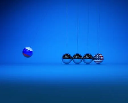 Newton balls bumping against each other, Russia vs. America Stock Illustration