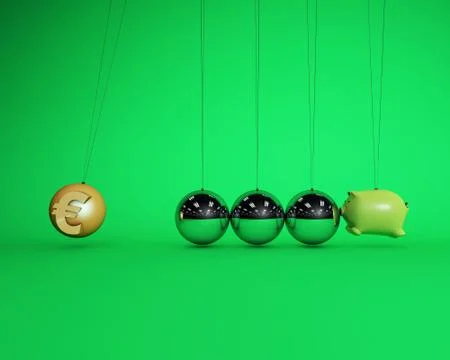 Newton balls bumping against each other, piggy bank and euro, bank security Stock Illustration
