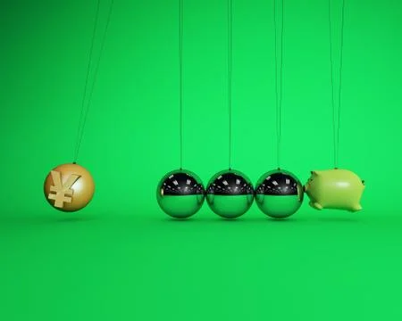 Newton balls bumping against each other, piggy bank and RMB, bank safety Stock Illustration