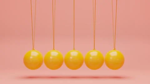 Newton cradle with balancing pendulum of silver metal balls . 3d render Stock Illustration
