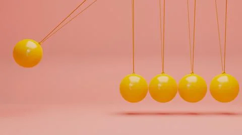 Newton cradle with balancing pendulum of silver metal balls . 3d render Stock Illustration