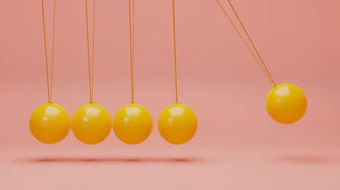 Newton cradle with balancing pendulum of silver metal balls . 3d render Stock Illustration