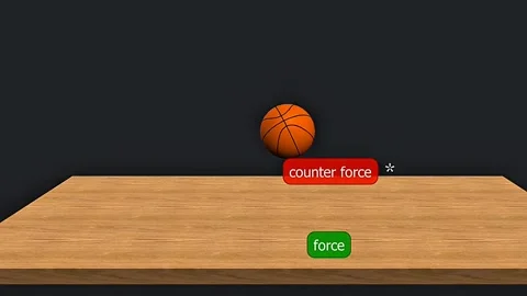 Newtons 3rd law-A rubber ball bounce back when it hits the floor Stock Footage 316776281