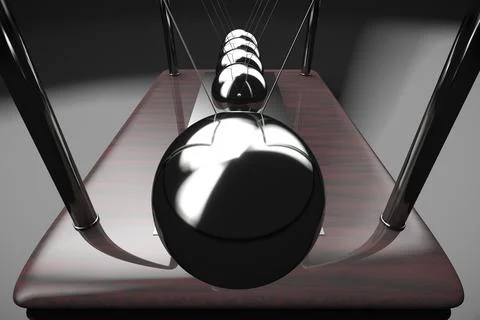 Newton's cradle in action. Close-up. Side view. Stock Illustration