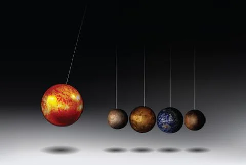 Newton's cradle adaptation to solar system Stock Illustration