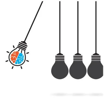 Newton's cradle concept on background,creative light bulb idea concept,busine Stock Illustration