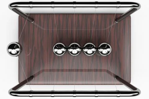 Newton's cradle device. The pendulum in action. Top view. Stock-Fotos