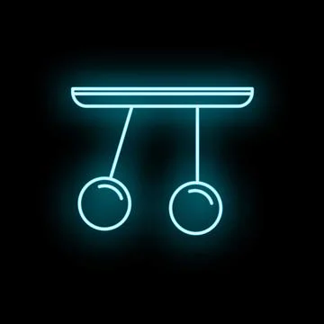 Newton's cradle glowing neon icon illustrating physics concepts Stock Illustration