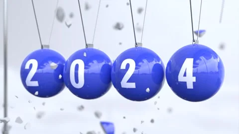 Newton's cradle with the number 2024 Stock Footage 260383728