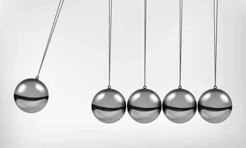 Newton's cradle pendulum with swinging spheres metal balls 3d realistic vector Stock Illustration