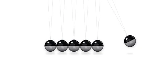 Newton's Cradle Physics Pendulum with Chrome Balls on White Background Stock Footage 347513950