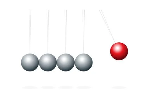 Newton's cradle with red sphere Illustrazione stock