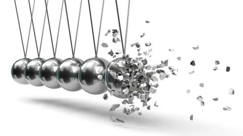 Newton's Cradle with silver balls. breaking moment. 3d illustration Stock Illustration